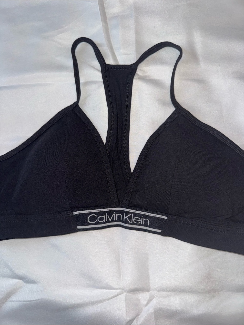 Calvin Klein Black Triangle Bralette Large Logo Band Soft Lounge Bra